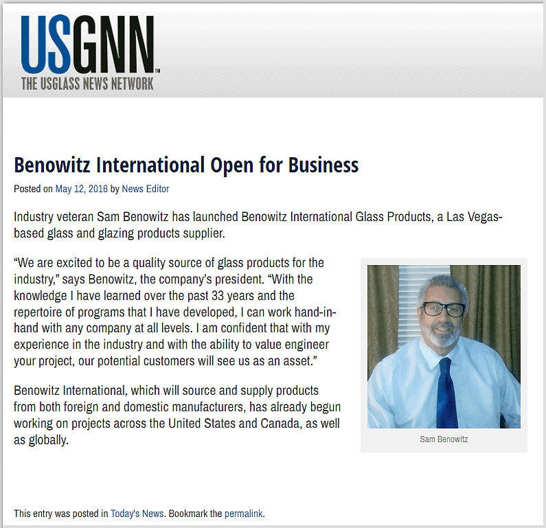 Benowitz International Open for Business